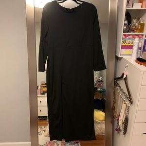 Long Sleeved Black Midi Dress with Split Sz XL
